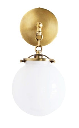 BEAUFORT WALL SCONCE - BRASS WITH WHITE GLASS GLOBE
