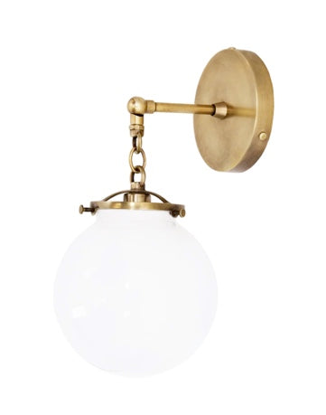BEAUFORT WALL SCONCE - BRASS WITH WHITE GLASS GLOBE