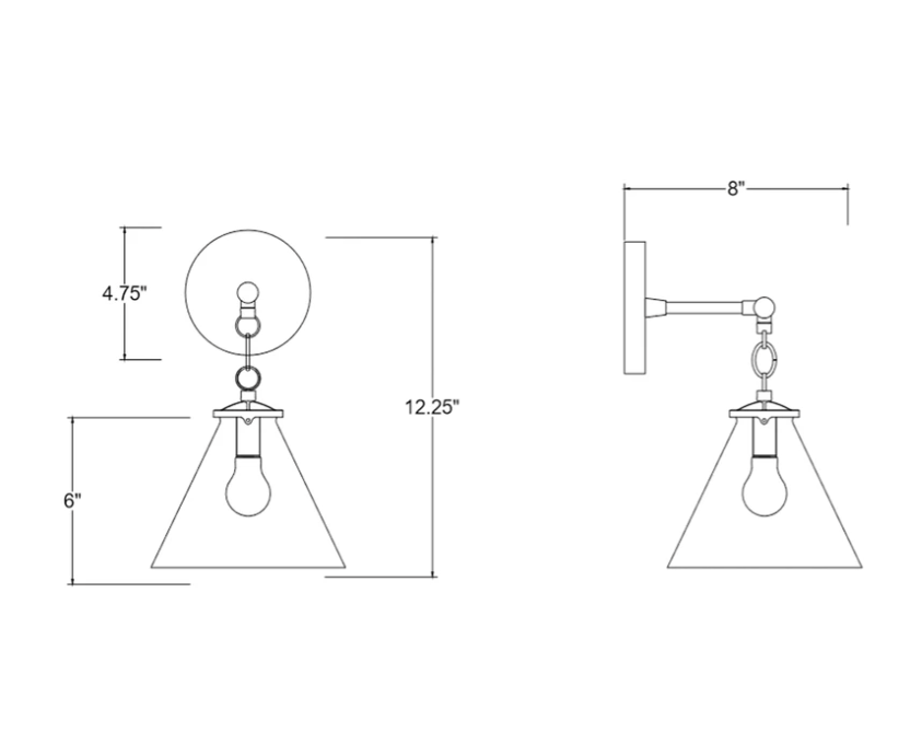RALEIGH WALL SCONCE - BRASS WITH CLEAR GLASS TAPERED SHADE